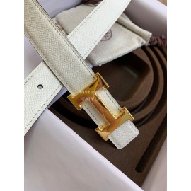 Hermes Palm Calf Leather Pure Steel Buckle 25mm Belt For Women White