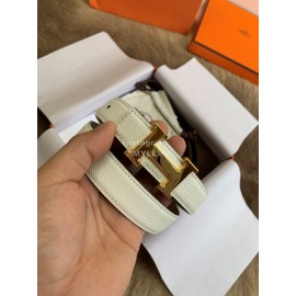 Hermes Palm Calf Leather Pure Steel Buckle 25mm Belt For Women White