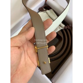 Hermes Palm Calf Leather Pure Steel Buckle 25mm Belt For Women White