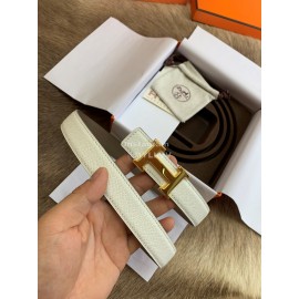 Hermes Palm Calf Leather Pure Steel Buckle 25mm Belt For Women White