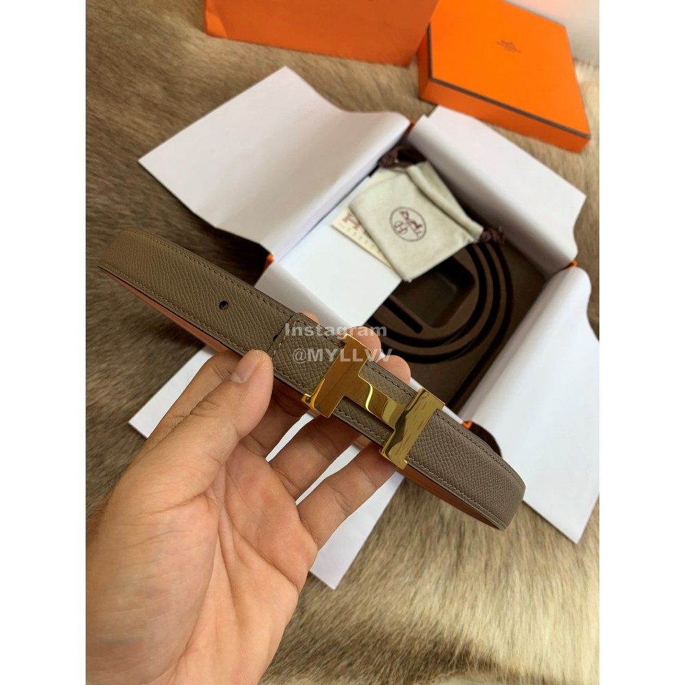 Hermes Palm Calf Leather Pure Steel Gold Buckle 25mm Belt For Women