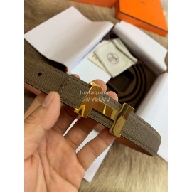 Hermes Palm Calf Leather Pure Steel Gold Buckle 25mm Belt For Women