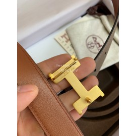 Hermes Palm Calf Leather Pure Steel Gold Buckle 25mm Belt For Women