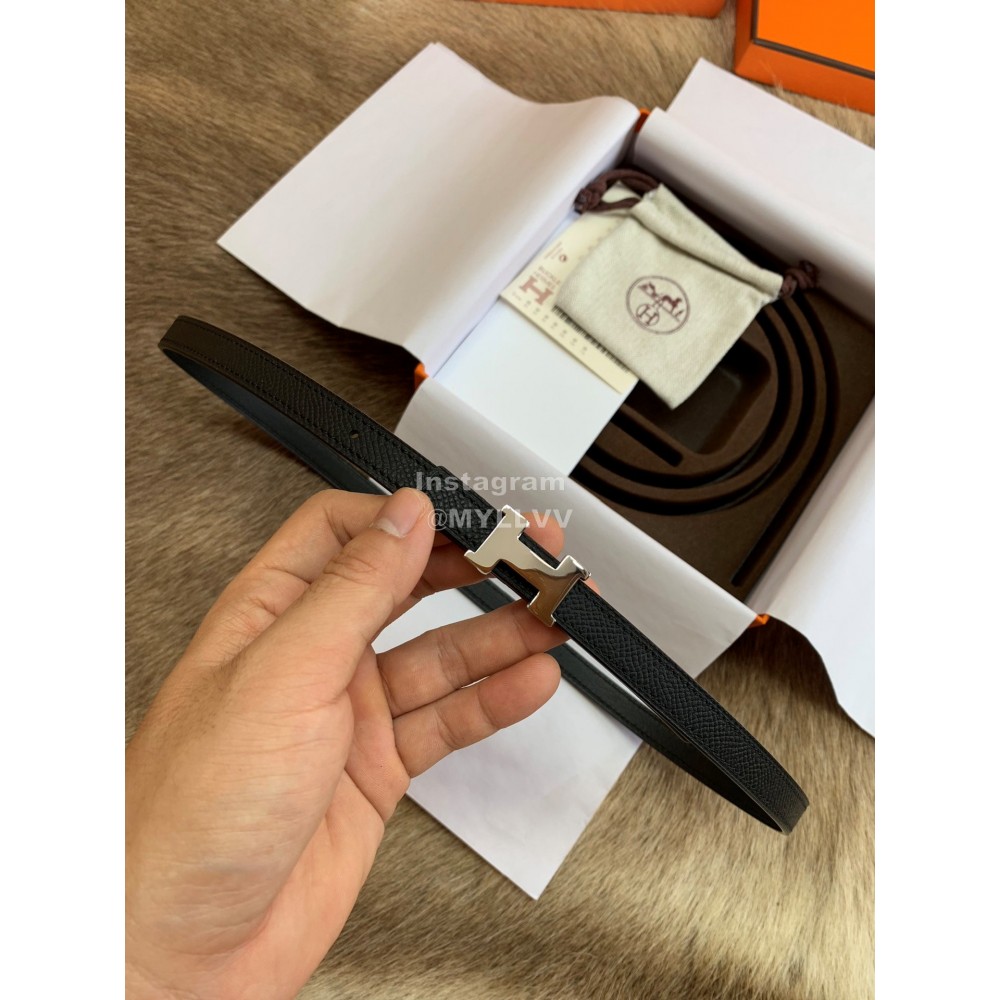 Hermes New Calf Leather Stainless Steel Buckle 13mm Belt Black