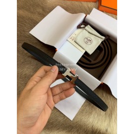 Hermes New Calf Leather Stainless Steel Buckle 13mm Belt Black