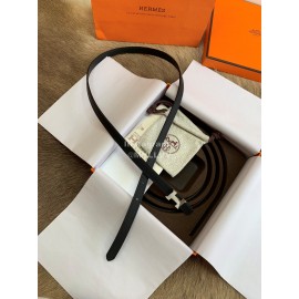 Hermes New Calf Leather Stainless Steel Buckle 13mm Belt Black
