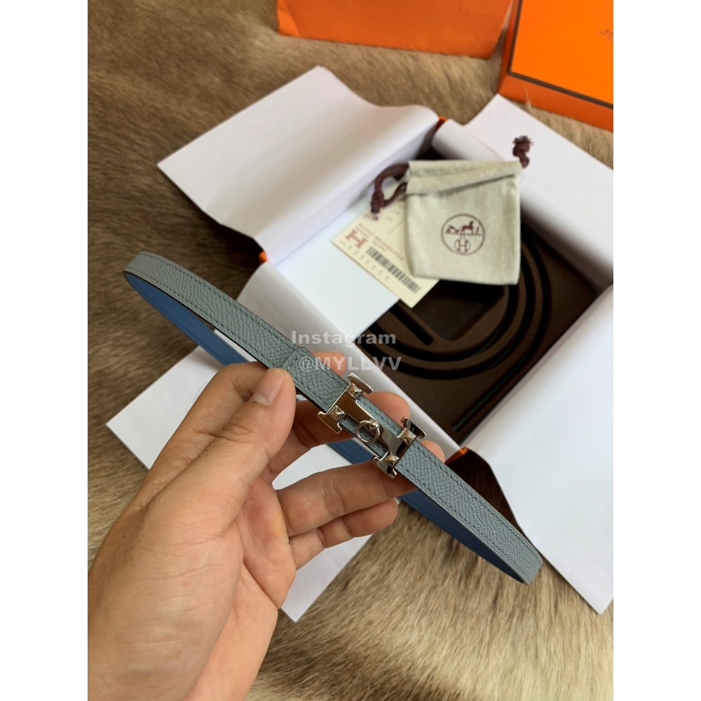 Hermes New Calf Leather Stainless Steel Buckle 13mm Belt Blue