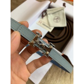 Hermes New Calf Leather Stainless Steel Buckle 13mm Belt Blue