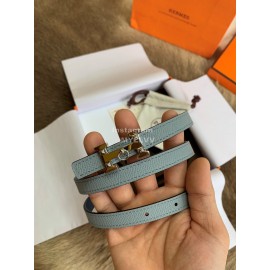 Hermes New Calf Leather Stainless Steel Buckle 13mm Belt Blue