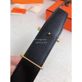 Hermes Black Togo Litchi Grain Leather Gold Buckle 38mm Belt 