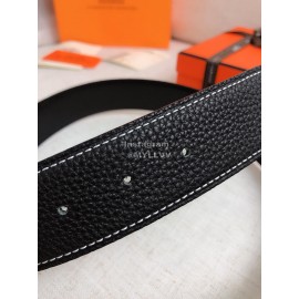 Hermes Black Togo Litchi Grain Leather Gold Buckle 38mm Belt 