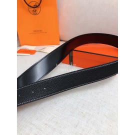 Hermes Black Togo Litchi Grain Leather Gold Buckle 38mm Belt 