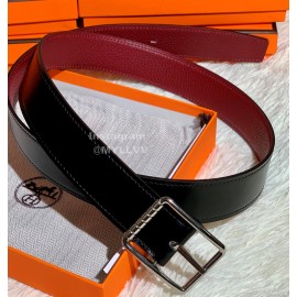 Hermes New Togo Leather Pure Steel Pin Buckle 32mm Belt Wine Red