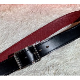 Hermes New Togo Leather Pure Steel Pin Buckle 32mm Belt Wine Red