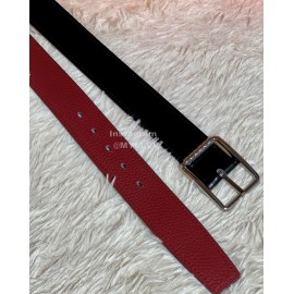 Hermes New Togo Leather Pure Steel Pin Buckle 32mm Belt Wine Red