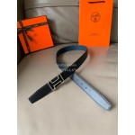 Hermes Double Side Calf Leather Metal Buckle 32mm Belt Blue