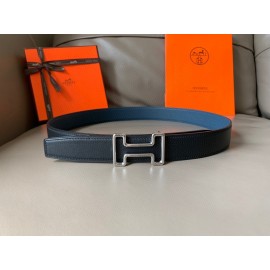 Hermes Double Side Calf Leather Metal Buckle 32mm Belt Blue