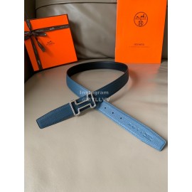 Hermes Double Side Calf Leather Metal Buckle 32mm Belt Blue