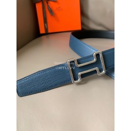 Hermes Double Side Calf Leather Metal Buckle 32mm Belt Blue