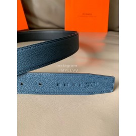 Hermes Double Side Calf Leather Metal Buckle 32mm Belt Blue