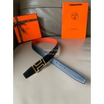 Hermes Double Side Calf Leather Metal Buckle 32mm Belt Orange Red