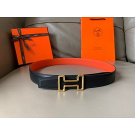 Hermes Double Side Calf Leather Metal Buckle 32mm Belt Orange Red