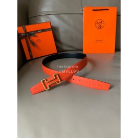 Hermes Double Side Calf Leather Metal Buckle 32mm Belt Orange Red