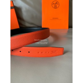 Hermes Double Side Calf Leather Metal Buckle 32mm Belt Orange Red