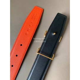 Hermes Double Side Calf Leather Metal Buckle 32mm Belt Orange Red