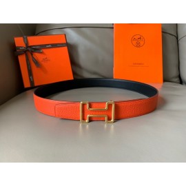 Hermes Double Side Calf Leather Metal Buckle 32mm Belt Orange Red