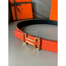 Hermes Double Side Calf Leather Metal Buckle 32mm Belt Orange Red