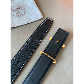 Hermes Fashion Calf Leather Stainless Steel Buckle 24mm Belt Black