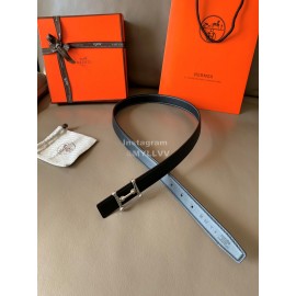 Hermes Fashion Calf Leather Stainless Steel Buckle 24mm Belt Black