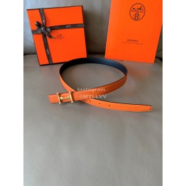 Hermes Fashion Calf Leather Stainless Steel Buckle 24mm Belt Orange
