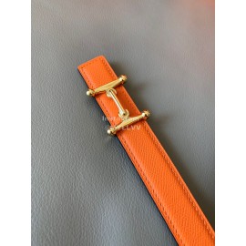 Hermes Fashion Calf Leather Stainless Steel Buckle 24mm Belt Orange