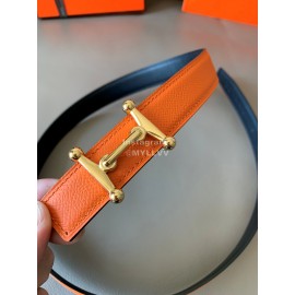Hermes Fashion Calf Leather Stainless Steel Buckle 24mm Belt Orange