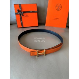 Hermes Fashion Calf Leather Stainless Steel Buckle 24mm Belt Orange
