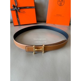 Hermes Fashion Calf Leather Stainless Steel Buckle 24mm Belt Brown