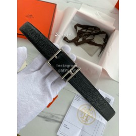 Hermes Double Side Calf Leather Silver Pin Buckle 32mm Belt