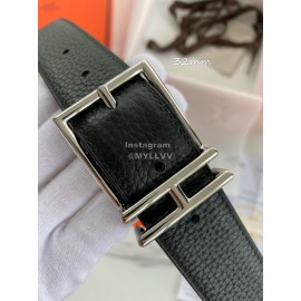 Hermes Double Side Calf Leather Silver Pin Buckle 32mm Belt