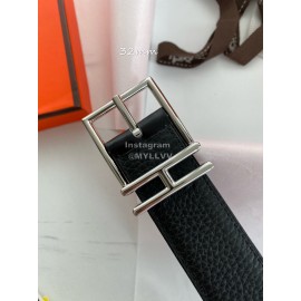 Hermes Double Side Calf Leather Silver Pin Buckle 32mm Belt