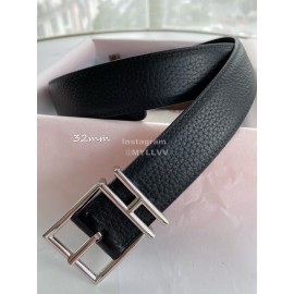Hermes Double Side Calf Leather Silver Pin Buckle 32mm Belt