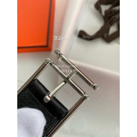 Hermes Double Side Calf Leather Silver Pin Buckle 32mm Belt