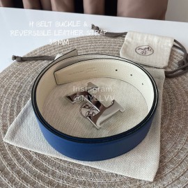 Hermes Double Side Calf Leather Silver H Buckle 38mm Belt Blue