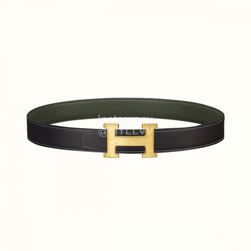 Hermes Double Side Calf Leather Gold H Buckle 38mm Belt Green