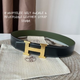 Hermes Double Side Calf Leather Gold H Buckle 38mm Belt Green
