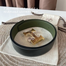Hermes Double Side Calf Leather Gold H Buckle 38mm Belt Green
