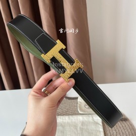 Hermes Double Side Calf Leather Gold H Buckle 38mm Belt Green