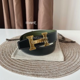 Hermes Double Side Calf Leather Gold H Buckle 38mm Belt Green