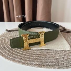 Hermes Double Side Calf Leather Gold H Buckle 38mm Belt Green